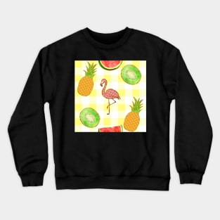 flamingo,  yellow, square, pineapple, banana, yellow, orange, juicy, fruit, glitter, gold, summer, pattern, funny, sunny Crewneck Sweatshirt